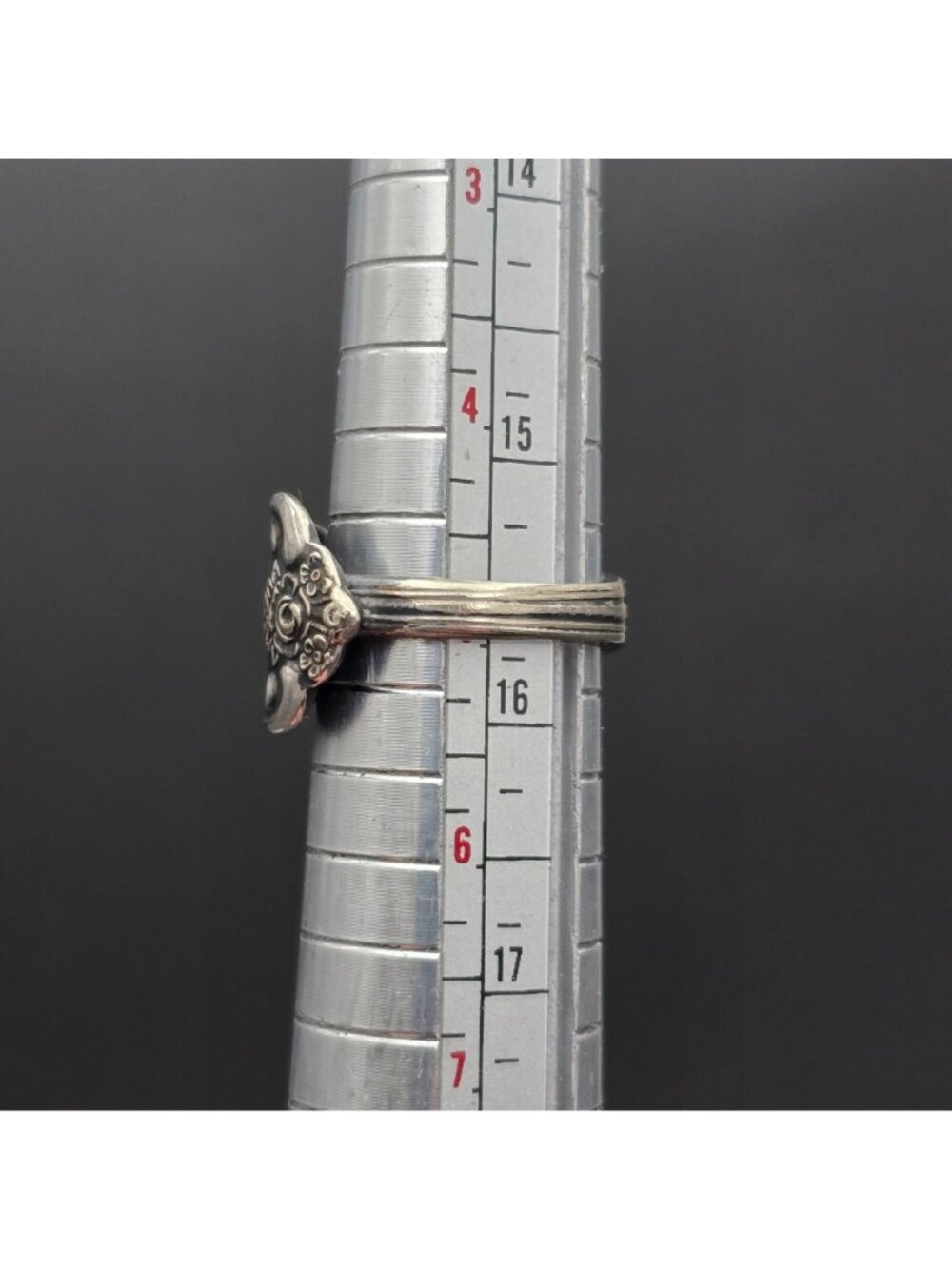 Vintage Oneida Silver Plate Spoon Ring Size 5 Rustic Floral Tapered Adjustable - Picture 8 of 10
